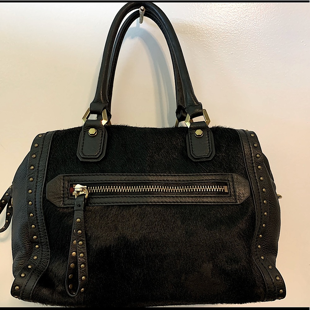 ORYANY Black Leather and Calf-Hair Satchel